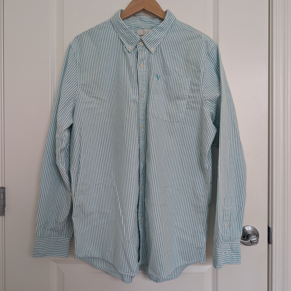 American Eagle Outfitters Light Blue Striped Shirt Mens Size XXL